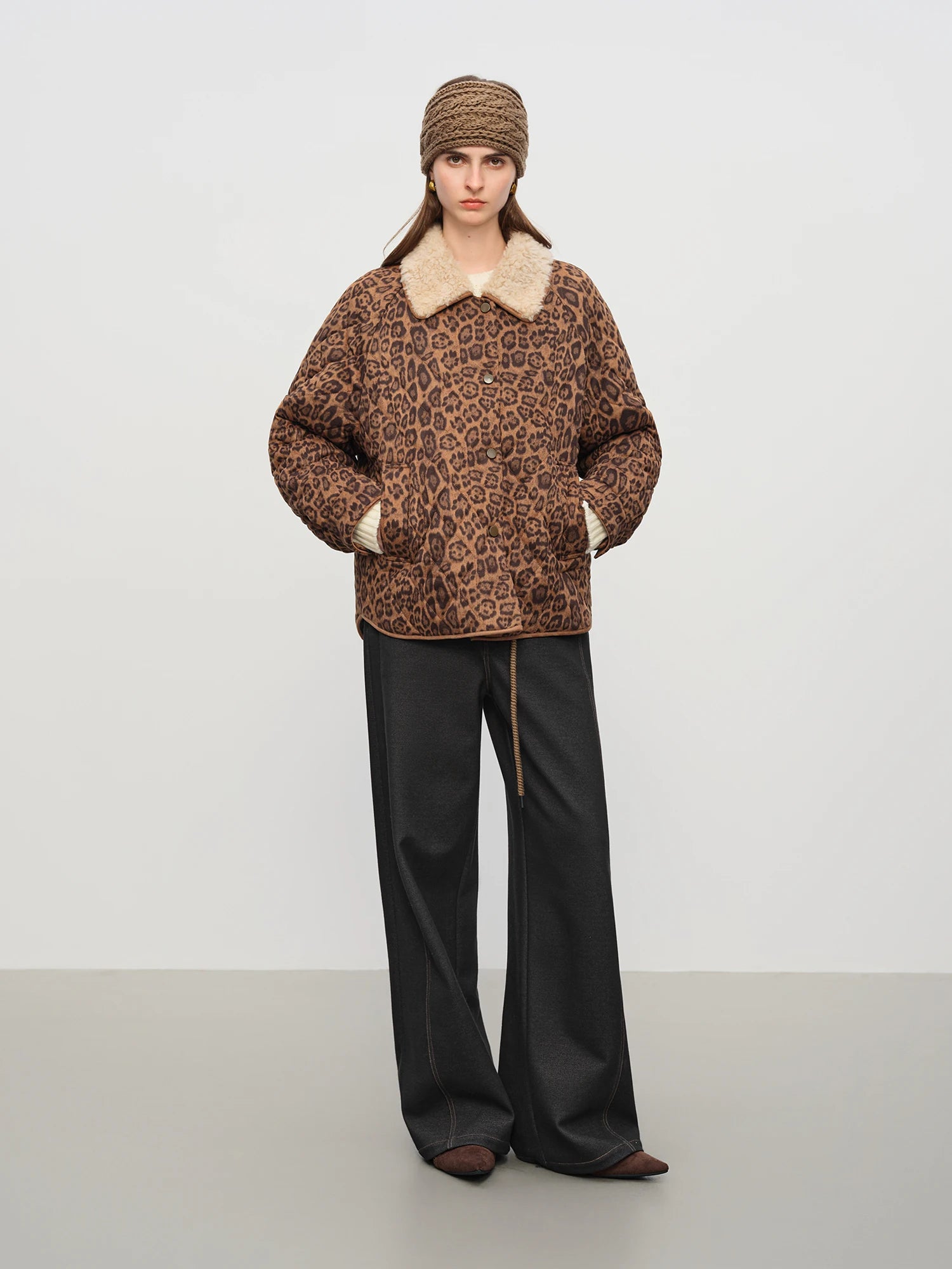 Veste femme Jungle Line FSLE Premium Series, manteau léopard rétro, style décontracté chaud et tendance, confection robuste.