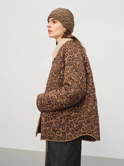 Veste femme Jungle Line FSLE Premium Series, manteau léopard rétro, chaud, style décontracté et streetwear, confection artisanale.