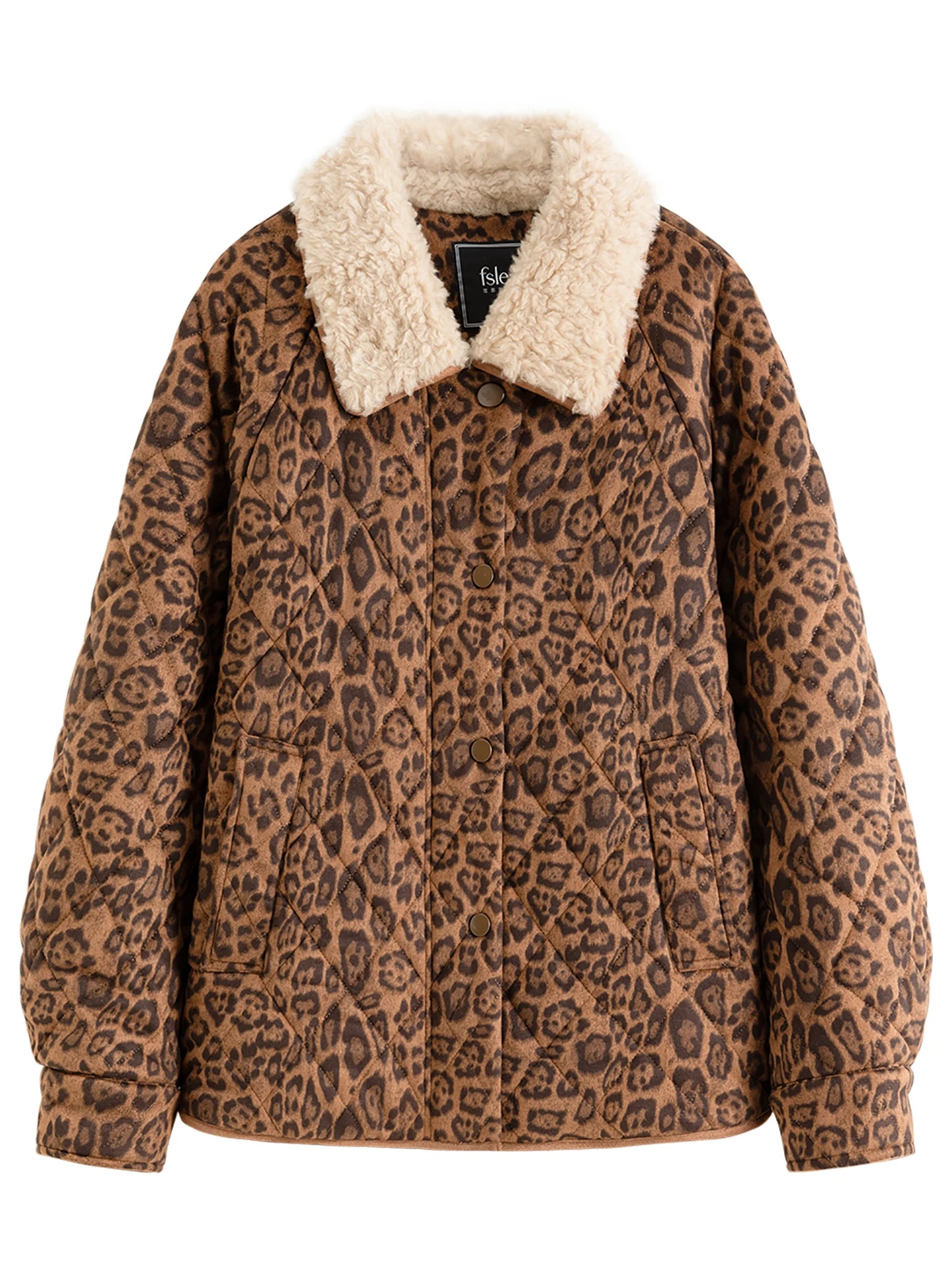 Veste pour femme Jungle Line FSLE Premium Series, manteau leopard rétro, extérieur chaud, style décontracté et streetwear.