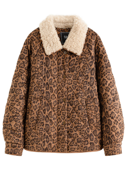 Veste pour femme Jungle Line FSLE Premium Series, manteau leopard rétro, extérieur chaud, style décontracté et streetwear.