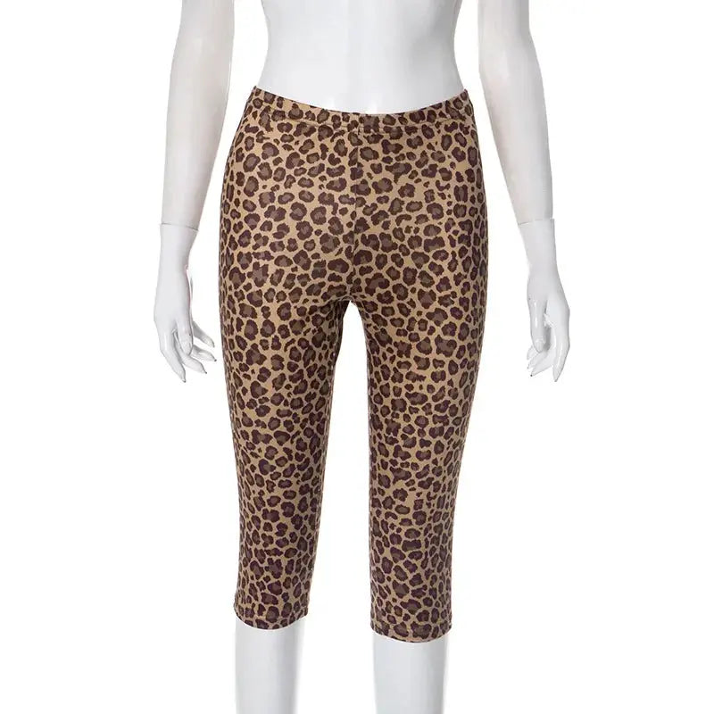 HLJ&GG Sexy Halter Ruched Top Two Piece Sets Women Deep V Backless Crop Top And Leopard Shorts Outfits Fashion 2pcs Streetwear - Jungle Line