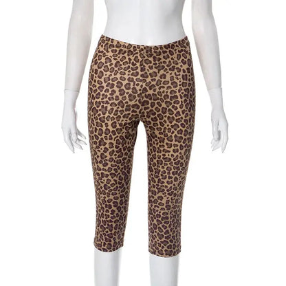 HLJ&GG Sexy Halter Ruched Top Two Piece Sets Women Deep V Backless Crop Top And Leopard Shorts Outfits Fashion 2pcs Streetwear - Jungle Line