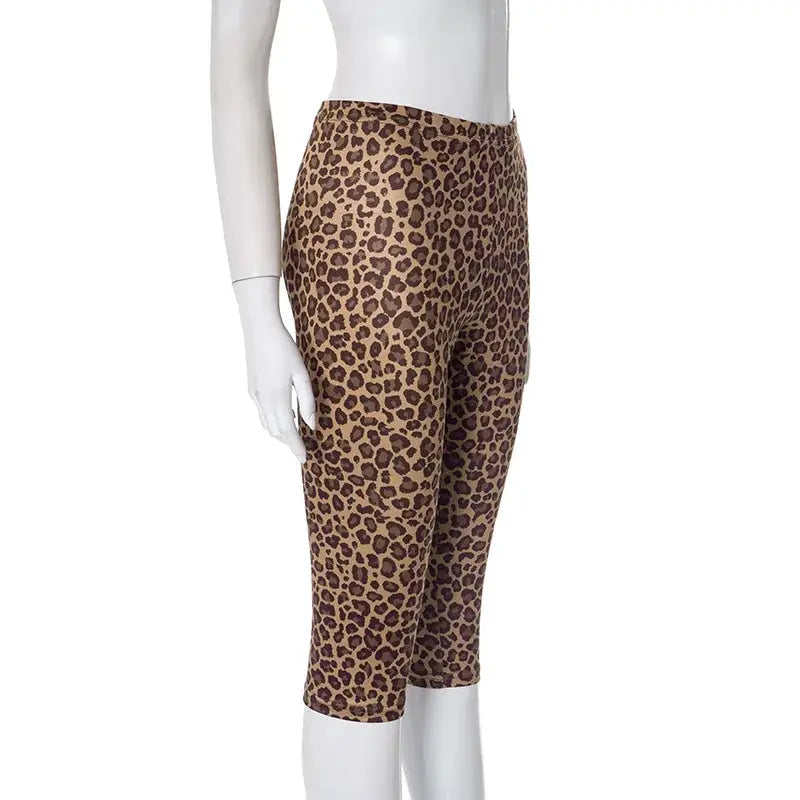 HLJ&GG Sexy Halter Ruched Top Two Piece Sets Women Deep V Backless Crop Top And Leopard Shorts Outfits Fashion 2pcs Streetwear - Jungle Line