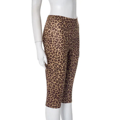 HLJ&GG Sexy Halter Ruched Top Two Piece Sets Women Deep V Backless Crop Top And Leopard Shorts Outfits Fashion 2pcs Streetwear - Jungle Line