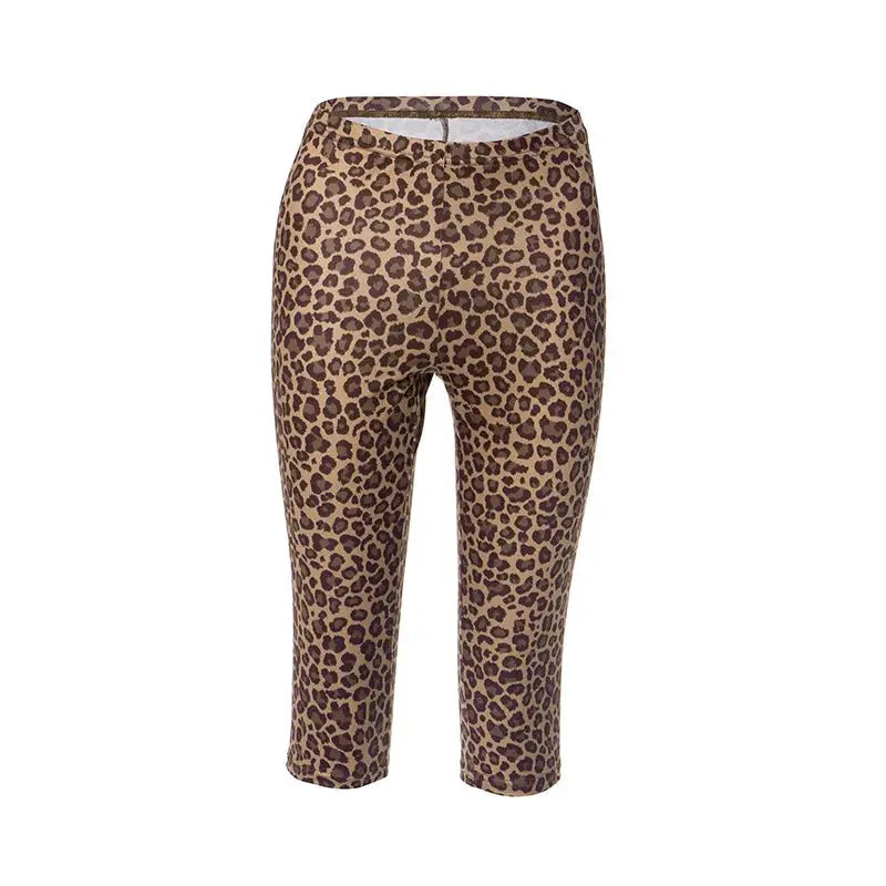 HLJ&GG Sexy Halter Ruched Top Two Piece Sets Women Deep V Backless Crop Top And Leopard Shorts Outfits Fashion 2pcs Streetwear - Jungle Line