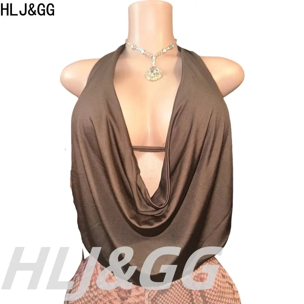 HLJ&GG Sexy Halter Ruched Top Two Piece Sets Women Deep V Backless Crop Top And Leopard Shorts Outfits Fashion 2pcs Streetwear - Jungle Line