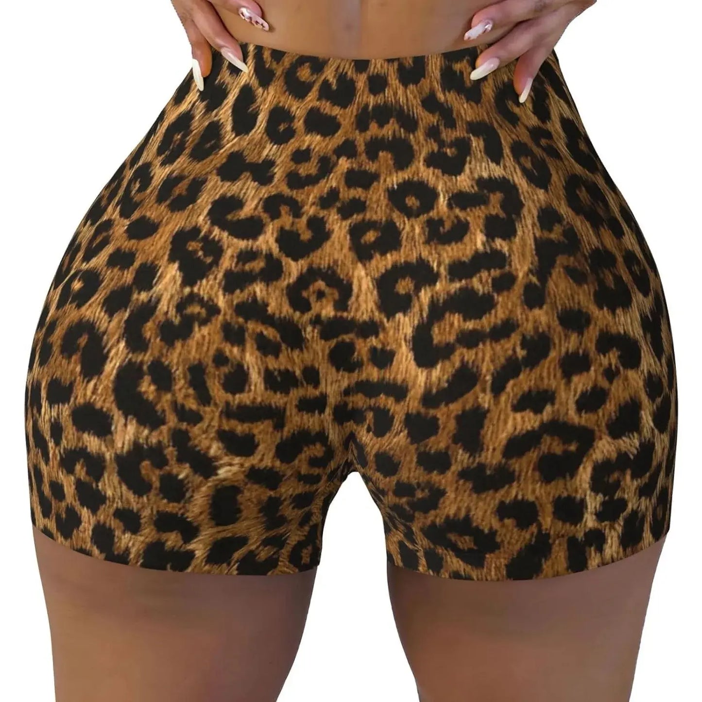 Leopard Women's High Waist Workout Shorts for Sports Athletic Running Hiking Biker Yoga Gym Shorts - Jungle Line