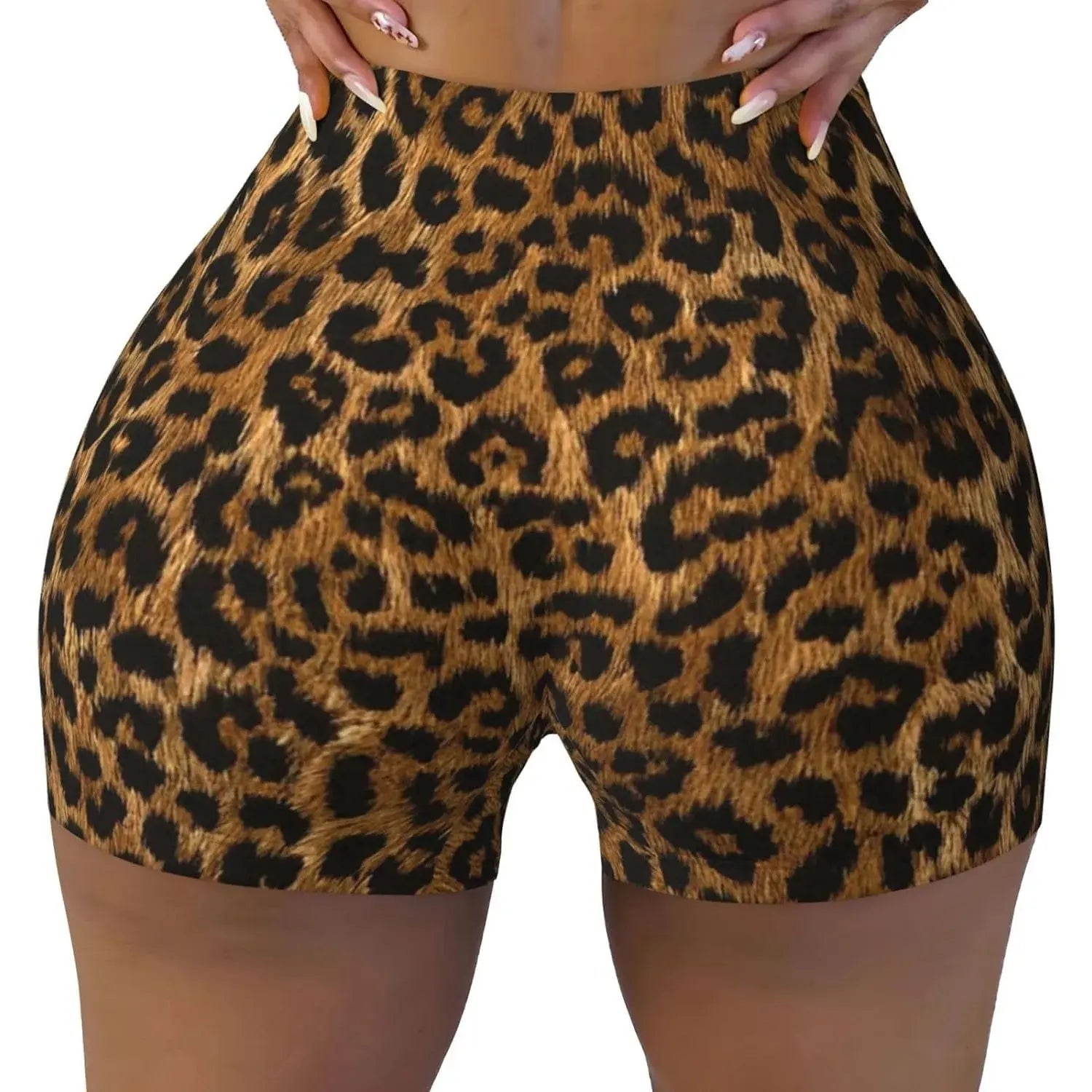 Leopard Women's High Waist Workout Shorts for Sports Athletic Running Hiking Biker Yoga Gym Shorts - Jungle Line