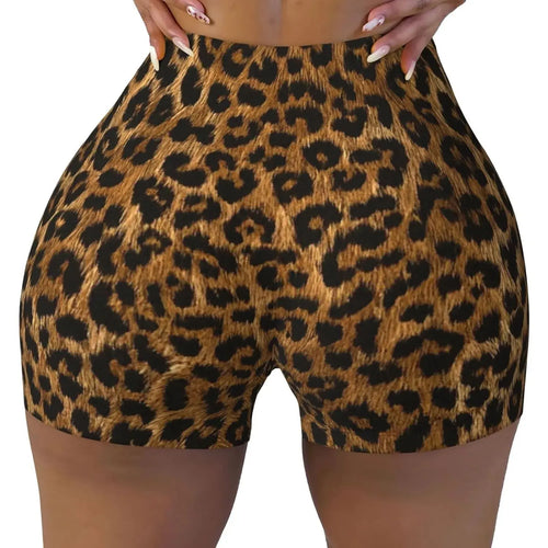 Leopard Women's High Waist Workout Shorts for Sports Athletic Running Hiking Biker Yoga Gym Shorts - Jungle Line
