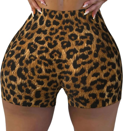 Leopard Women's High Waist Workout Shorts for Sports Athletic Running Hiking Biker Yoga Gym Shorts - Jungle Line