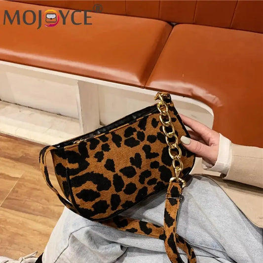 Vintage Street Chain Handbag Plush Leopard Women - Jungle Line
