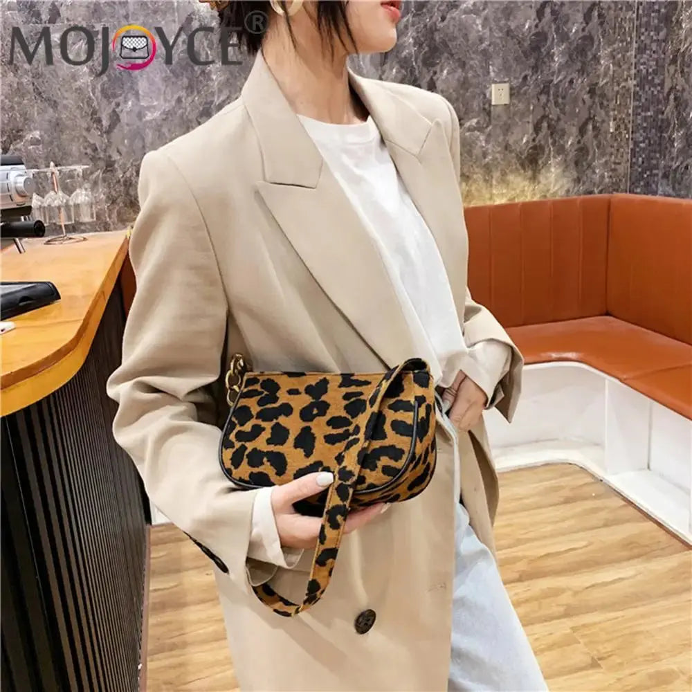 Vintage Street Chain Handbag Plush Leopard Women - Jungle Line