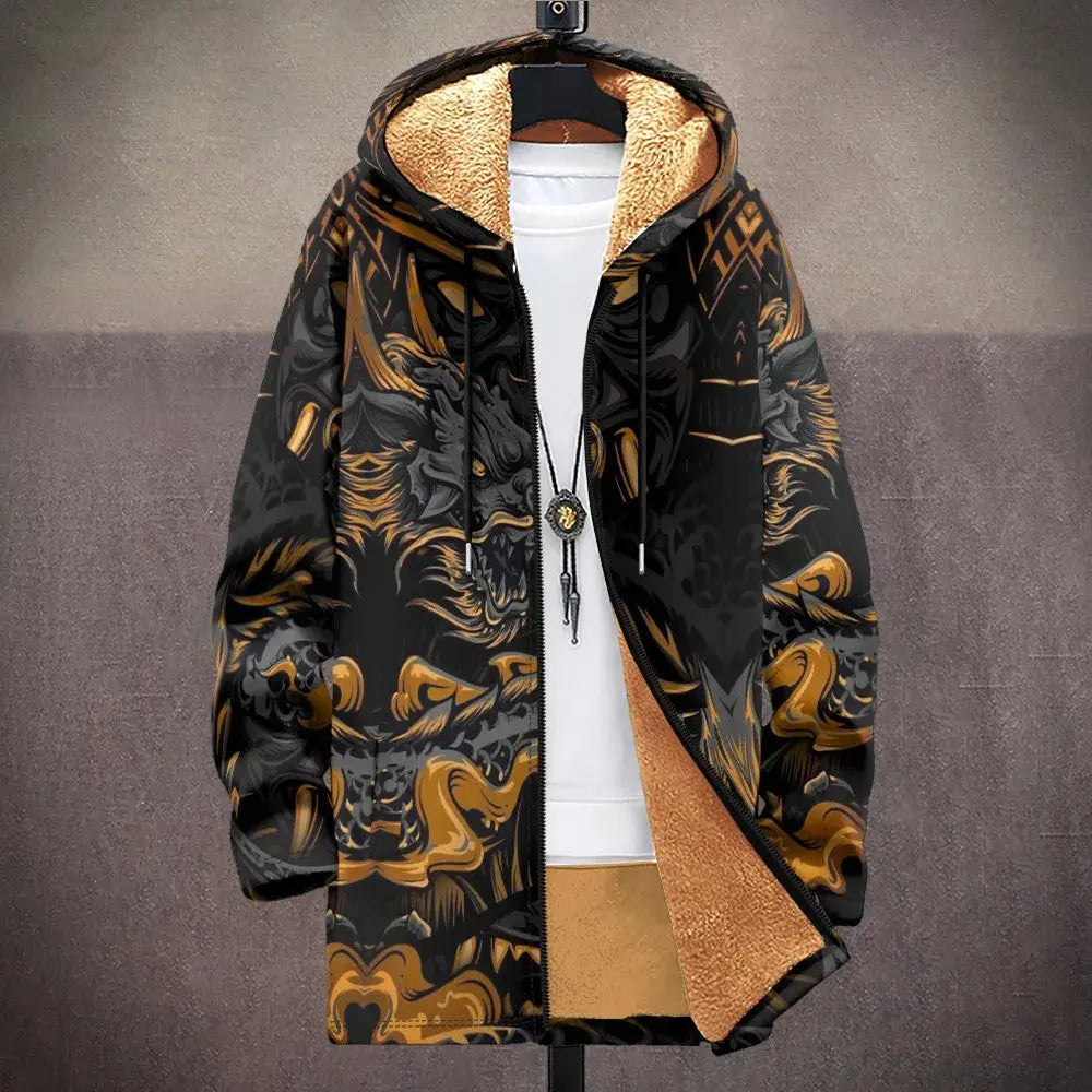 3D Men Cardigans Coats Tiger Loong Printed Plush - Jungle Line