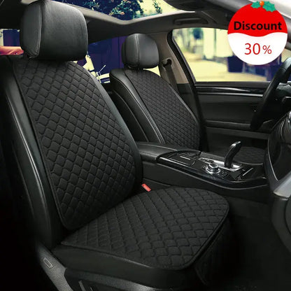 Jungle Line universal car seat cover protector in linen, showing front and rear seats with a soft, durable fabric design.