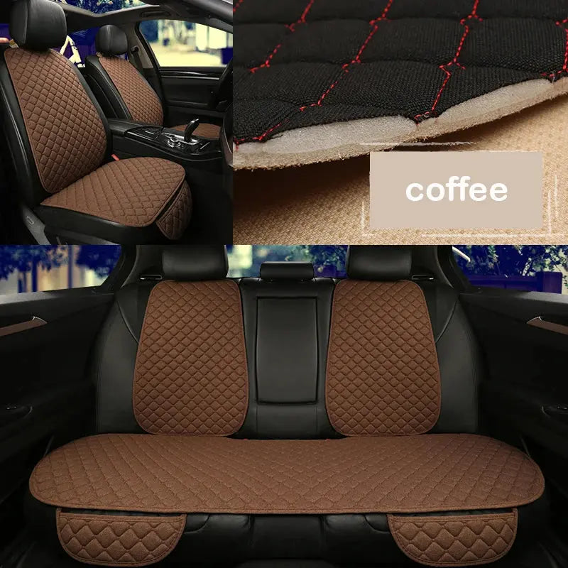 Jungle Line universal car seat cover protector in linen, showing front and rear seat coverage for front and back seats.