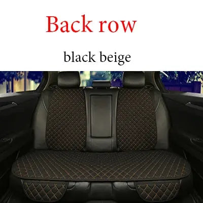 Jungle Line universal linen car seat cover protector showing front and rear seats in a vehicle interior.