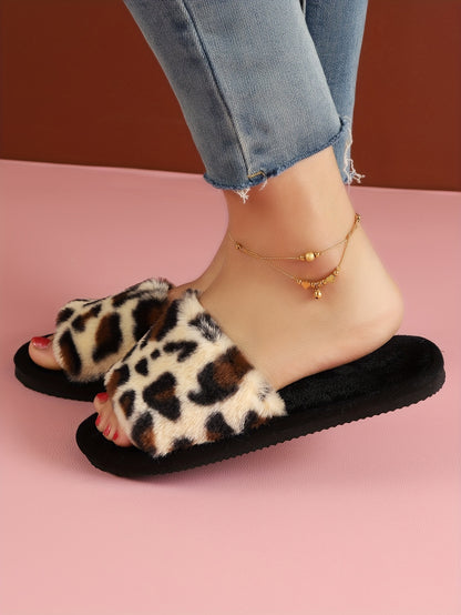 Cozy Leopard Print Women's Slippers - Soft, Warm Fabric Indoor Shoes with Non-Slip EVA Sole, Perfect for All Seasons, Ladies Slippers - Jungle Line