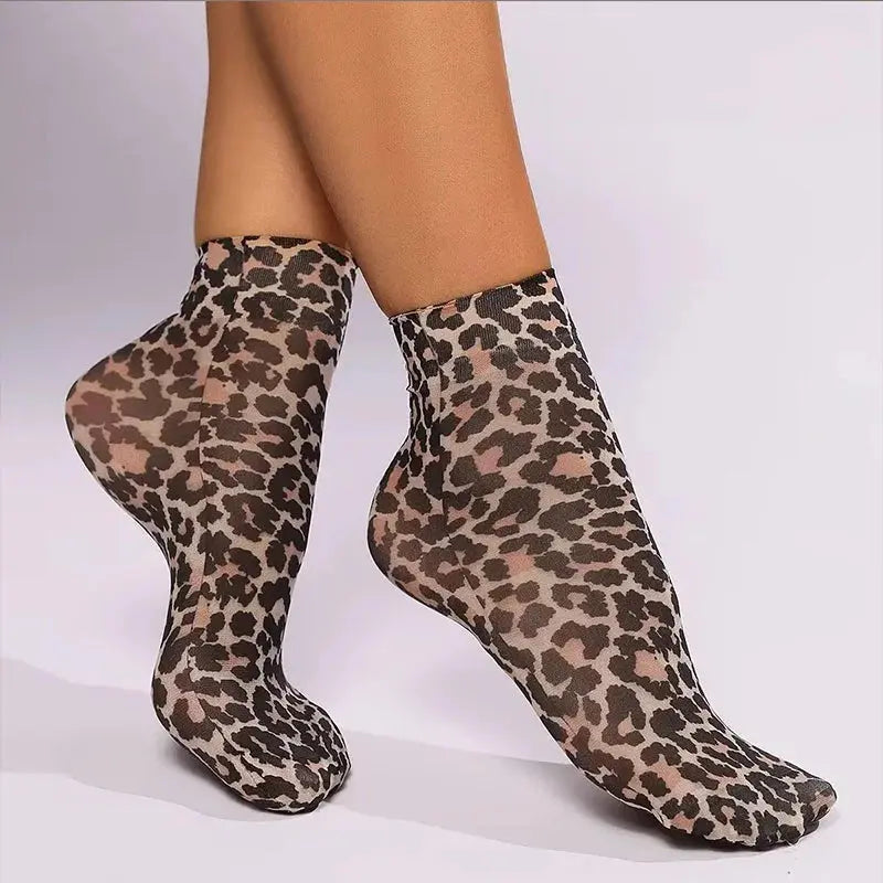 Leopard Large Flower Print Short Socks Single Summer High Elastic Comfortable Breathable Ultra Thin Shoes Short Stockings - Jungle Line