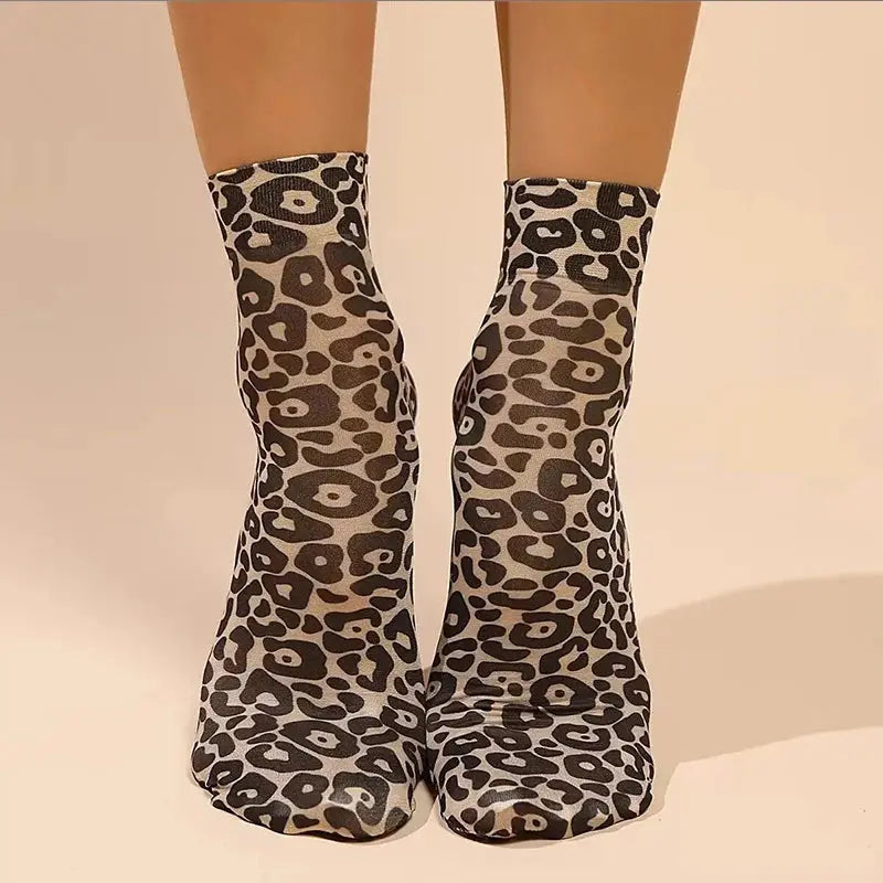 Leopard Large Flower Print Short Socks Single Summer High Elastic Comfortable Breathable Ultra Thin Shoes Short Stockings - Jungle Line