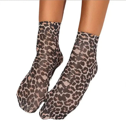 Leopard Large Flower Print Short Socks Single Summer High Elastic Comfortable Breathable Ultra Thin Shoes Short Stockings - Jungle Line