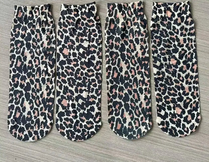 Leopard Large Flower Print Short Socks Single Summer High Elastic Comfortable Breathable Ultra Thin Shoes Short Stockings - Jungle Line