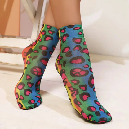 Leopard Large Flower Print Short Socks Single Summer High Elastic Comfortable Breathable Ultra Thin Shoes Short Stockings - Jungle Line