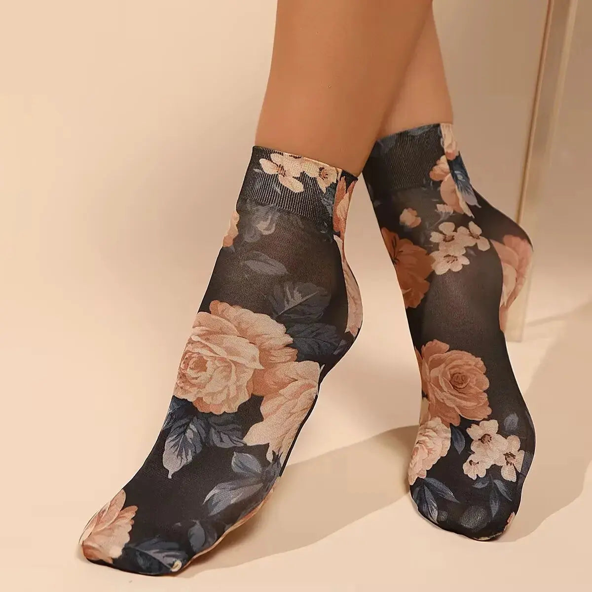 Leopard Large Flower Print Short Socks Single Summer High Elastic Comfortable Breathable Ultra Thin Shoes Short Stockings - Jungle Line