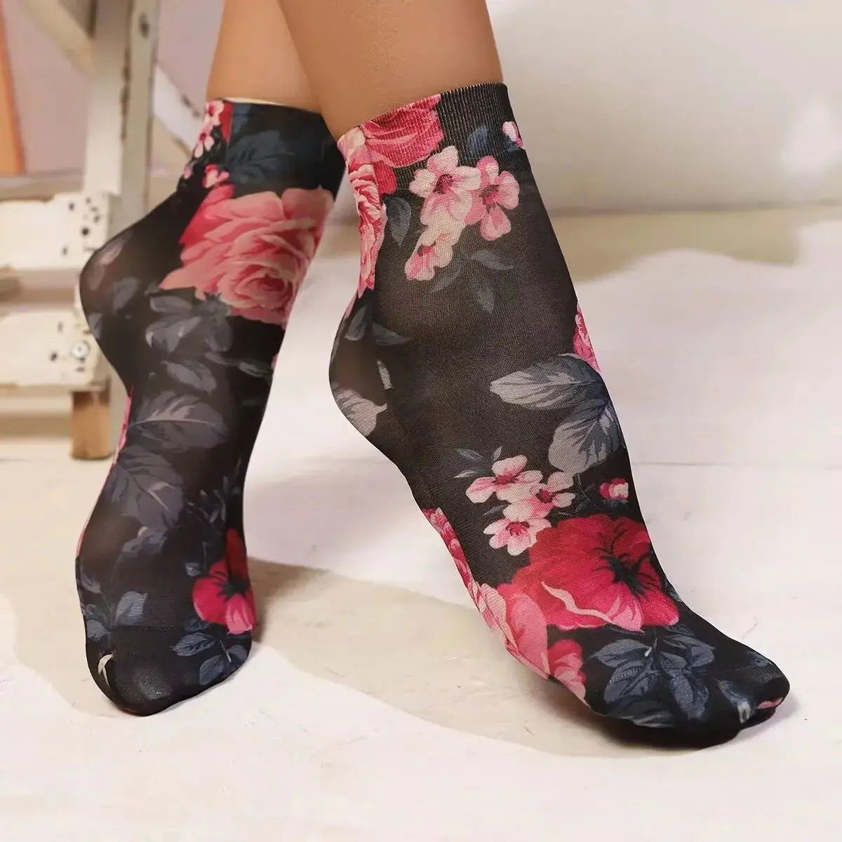 Leopard Large Flower Print Short Socks Single Summer High Elastic Comfortable Breathable Ultra Thin Shoes Short Stockings - Jungle Line