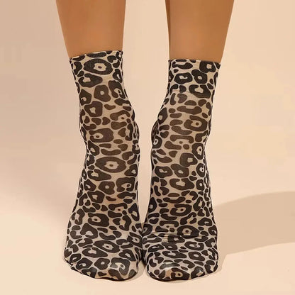 Leopard Large Flower Print Short Socks Single Summer High Elastic Comfortable Breathable Ultra Thin Shoes Short Stockings - Jungle Line