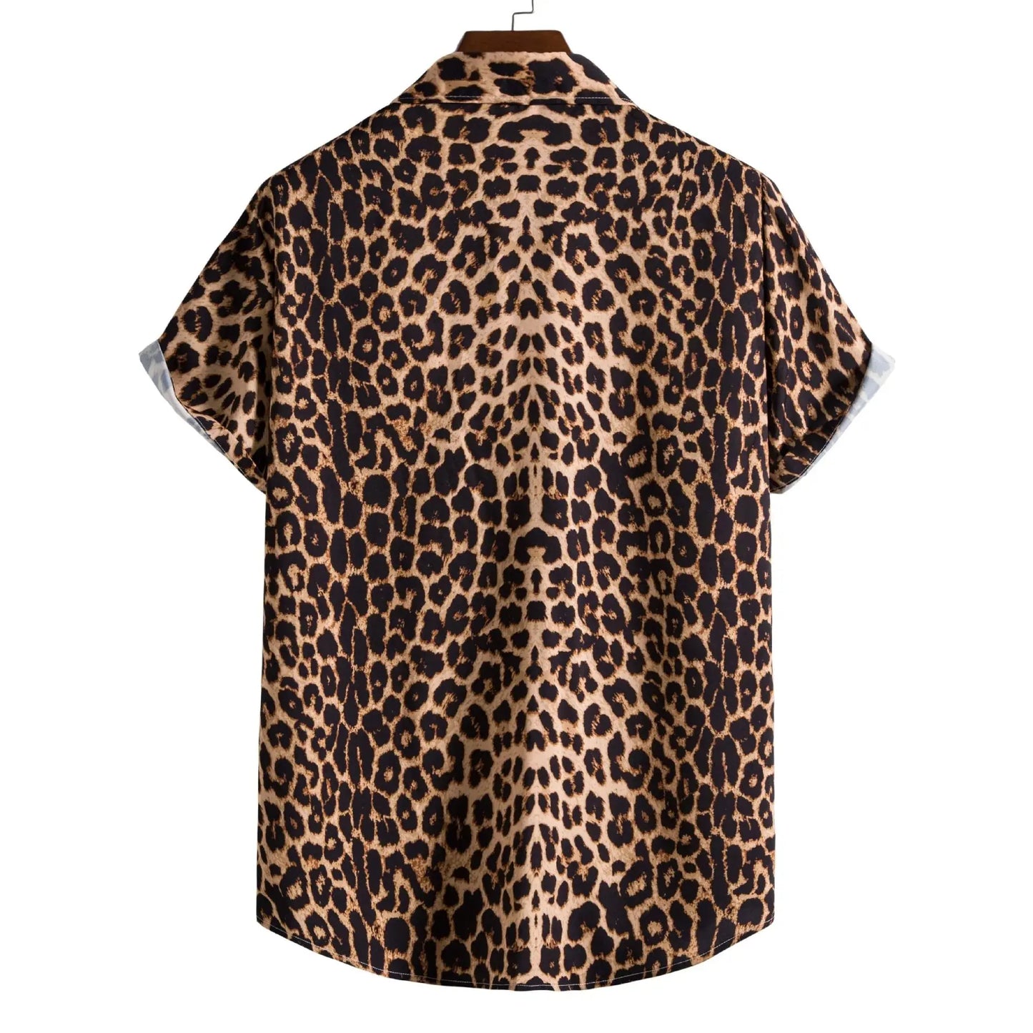Leopard Hawaiian floral male slim fit short-sleeve shirt by Jungle Line, featuring a bold tropical print and casual style.