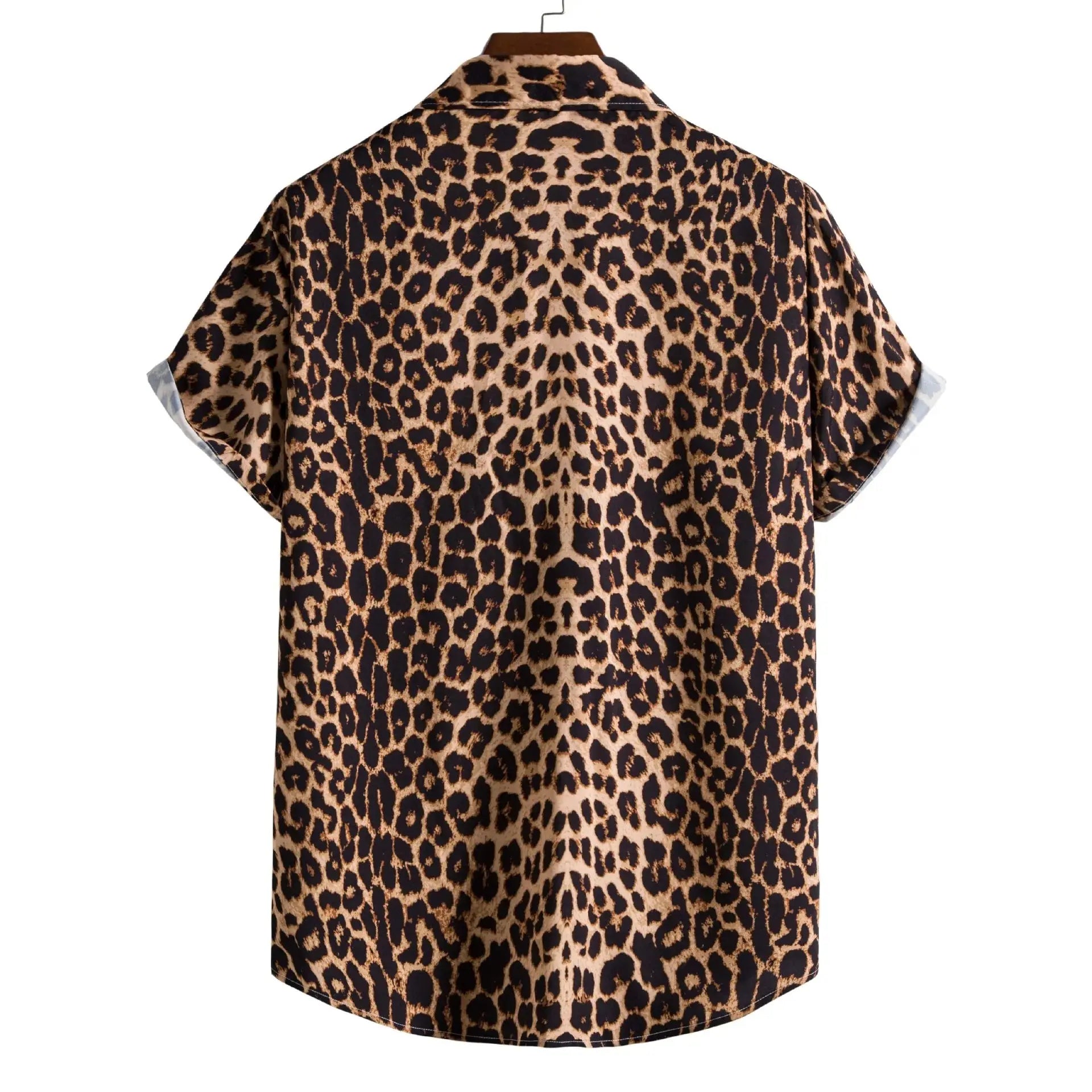 Leopard Hawaiian floral male slim fit short-sleeve shirt by Jungle Line, featuring a bold tropical print and casual style.