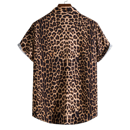 Leopard Hawaiian floral male slim fit short-sleeve shirt by Jungle Line, featuring a bold tropical print and casual style.