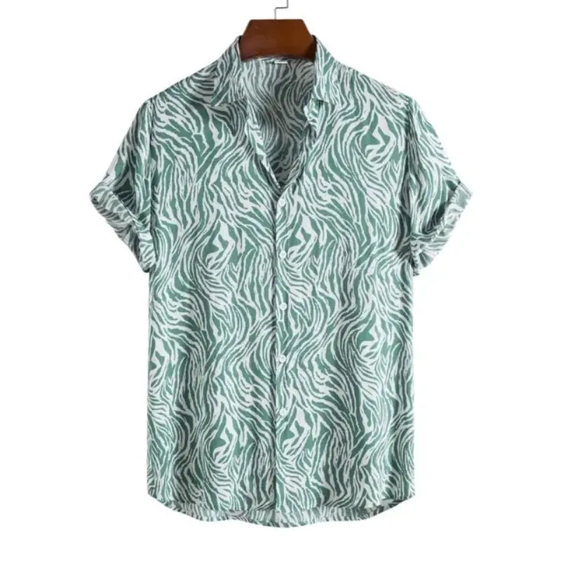 Jungle Line men's slim fit short-sleeve Hawaiian shirt with leopard and floral print, featuring a vibrant tropical design.