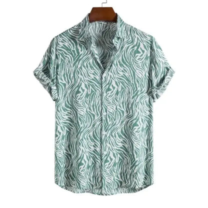 Jungle Line men's slim fit short-sleeve Hawaiian shirt with leopard and floral print, featuring a vibrant tropical design.