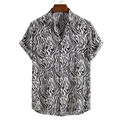 Slim fit leopard Hawaiian floral men's shirt by Jungle Line featuring bold tropical print and short sleeves.