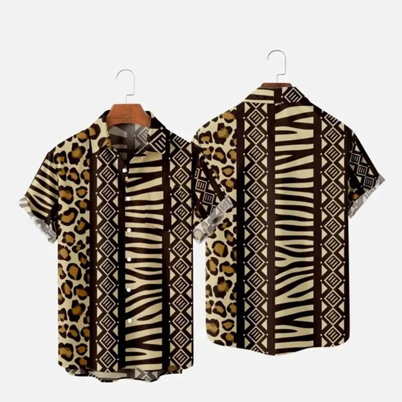 Summer Men's Hawaii Shirts y2k Tops Leopard Print Short-sleeved Harajuku Holiday Party T-shirt Casual Oversized Lapel Blouse 4XL - Jungle Line