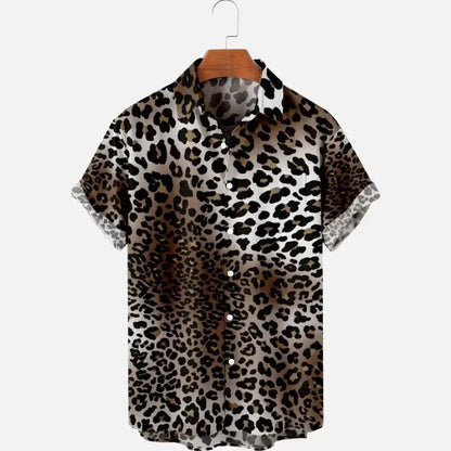 Summer Men's Hawaii Shirts y2k Tops Leopard Print Short-sleeved Harajuku Holiday Party T-shirt Casual Oversized Lapel Blouse 4XL - Jungle Line