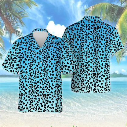 Female Leopard Graphic Lapel Blouse Fashion Male Streetwear Hip Hop Shirt For Men Clothes Wild Animal Short Sleeve Cheetah Top - Jungle Line