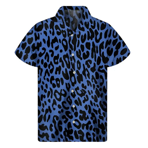 Colorful leopard Hawaiian shirt for men by Jungle Line featuring vibrant 3D print and tropical jungle motif.