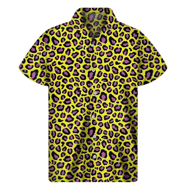 Colorful Leopard Hawaiian Shirts For Men Clothing 3D Print - Jungle Line
