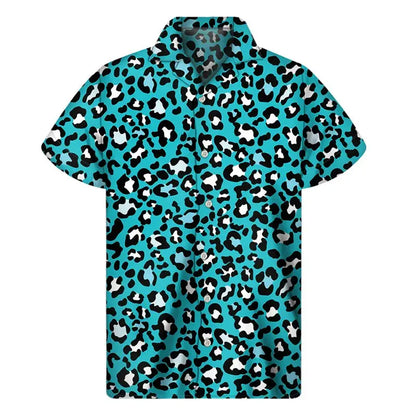Colorful leopard Hawaiian shirt for men by Jungle Line featuring vibrant 3D print and tropical design.