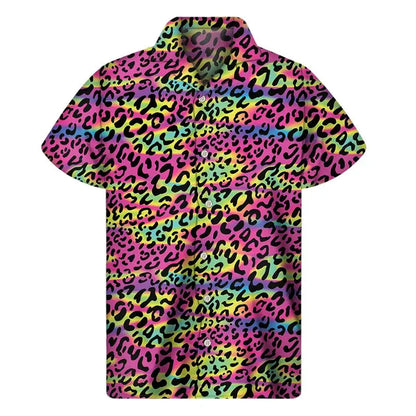 Colorful Leopard Hawaiian Shirts For Men Clothing 3D Print - Jungle Line