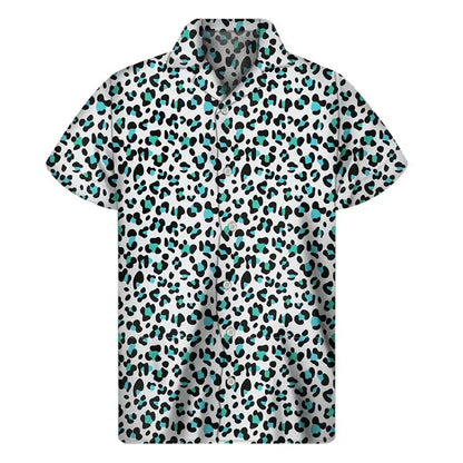 Colorful leopard Hawaiian shirt for men by Jungle Line featuring vibrant 3D leopard print and tropical design.