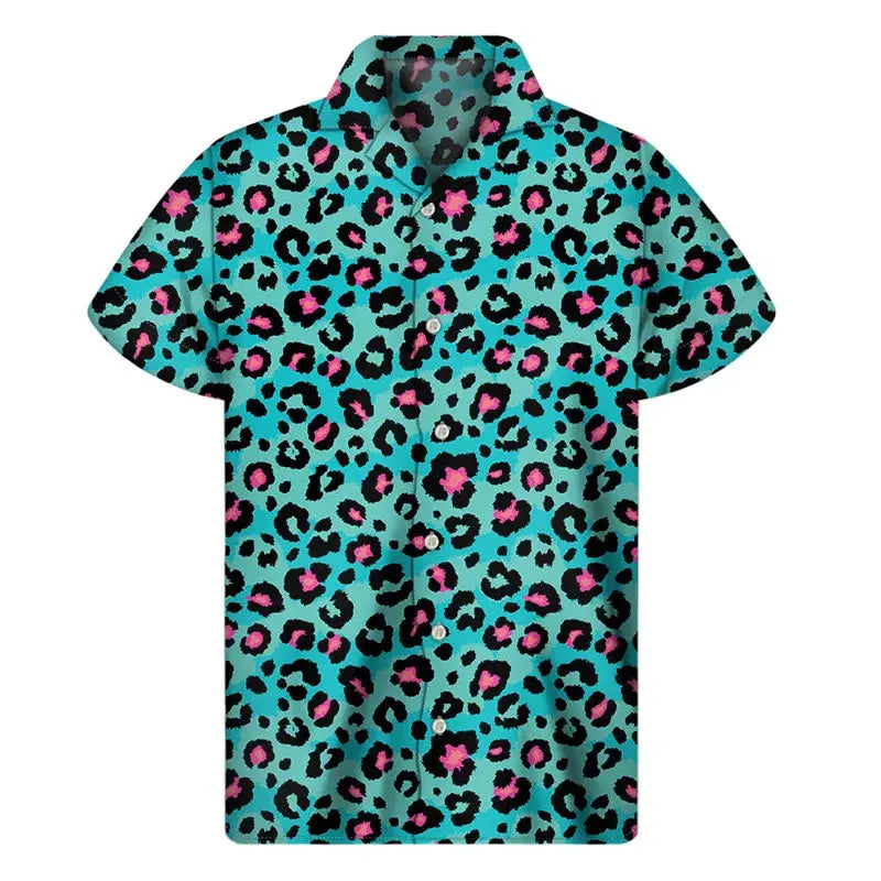 Colorful Leopard Hawaiian Shirts For Men Clothing 3D Print - Jungle Line