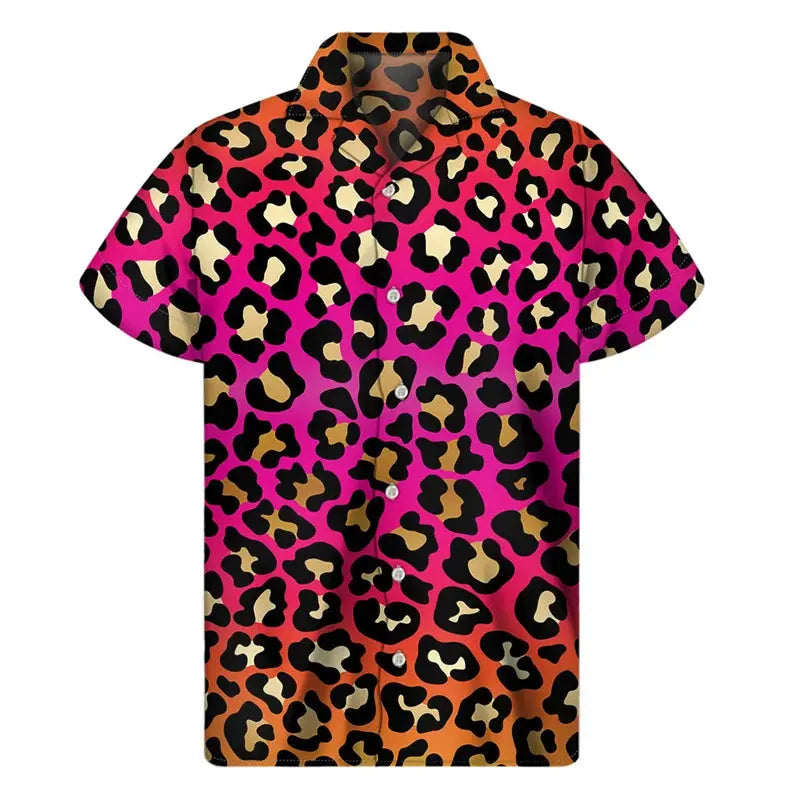 Colorful Leopard Hawaiian Shirts For Men Clothing 3D Print - Jungle Line