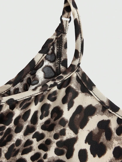 Ladies Leopard Print Halter Dress with Adjustable Straps Vintage Sexy Style Padded Gauze Skirt Fashionable And Versatile - Jungle Line