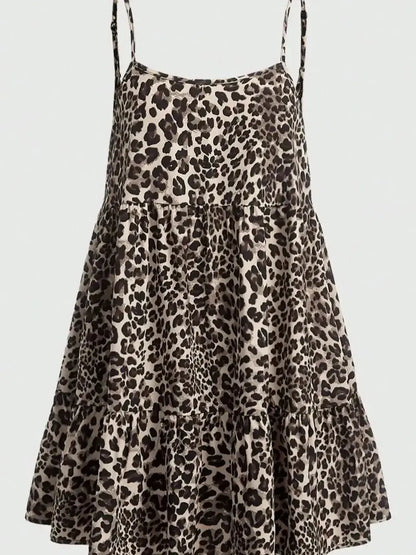 Robe femme à imprimé léopard avec décolleté halter, buste rembourré, jupe en mousseline vintage, style sexy et versatile, Jungle Line.