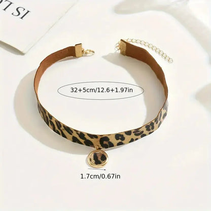 Leopard print choker necklace by Jungle Line featuring a vintage hip-hop style design.