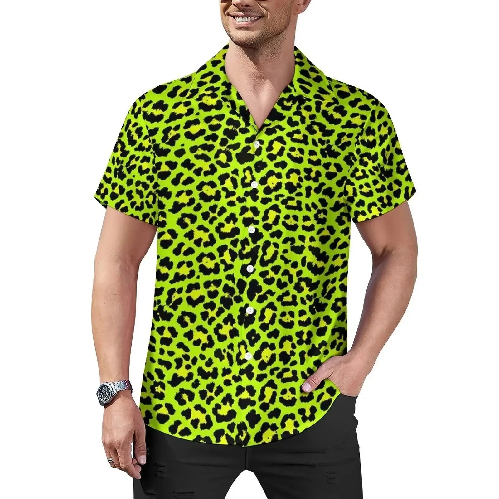 Hawaiian Sexy Red Leopard Spots Men's Shirts For Man - Jungle Line