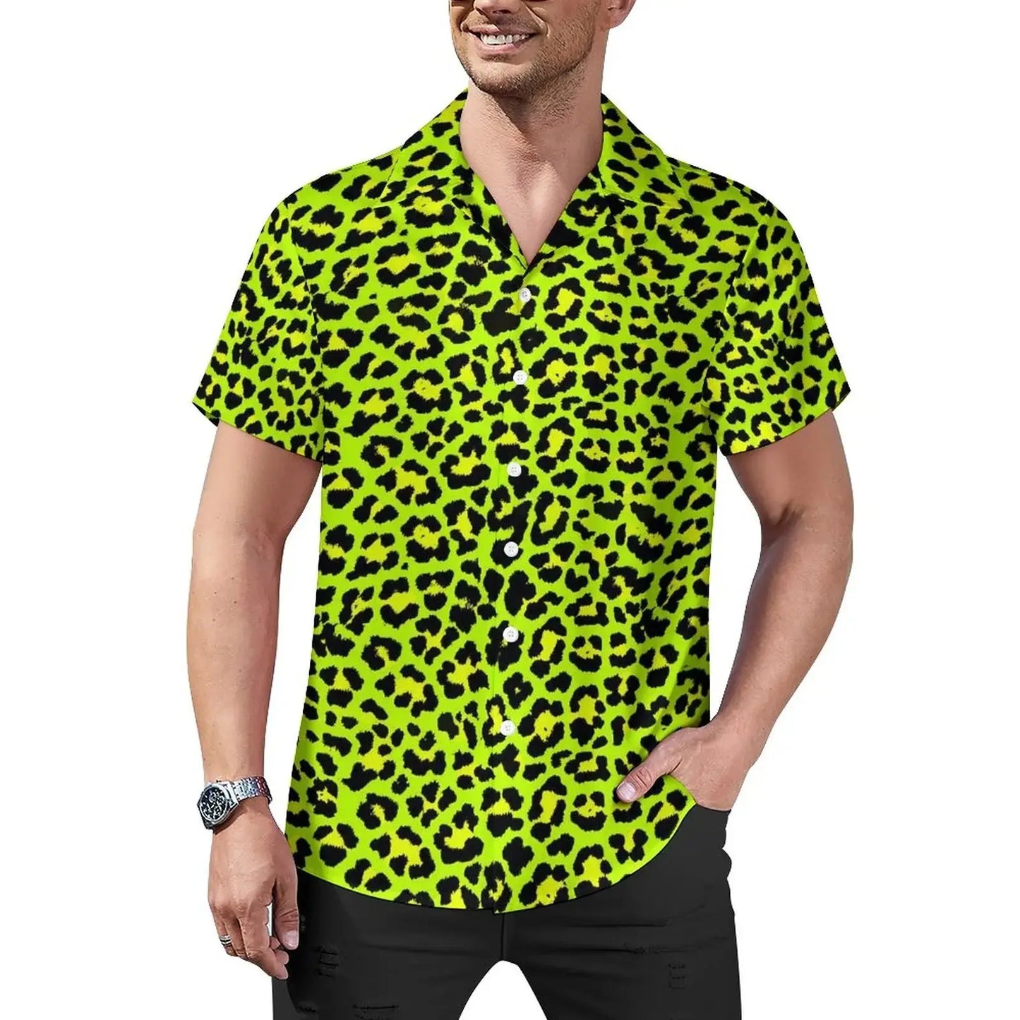 Hawaiian Sexy Red Leopard Spots Men's Shirts For Man - Jungle Line